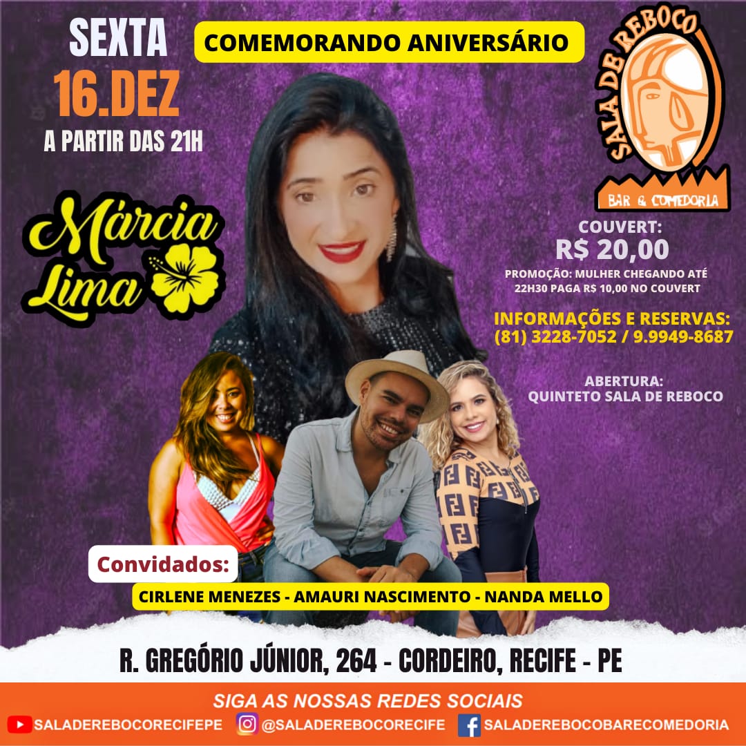 Sala de Reboco - Show de Márcia Lima comemorando aniversário